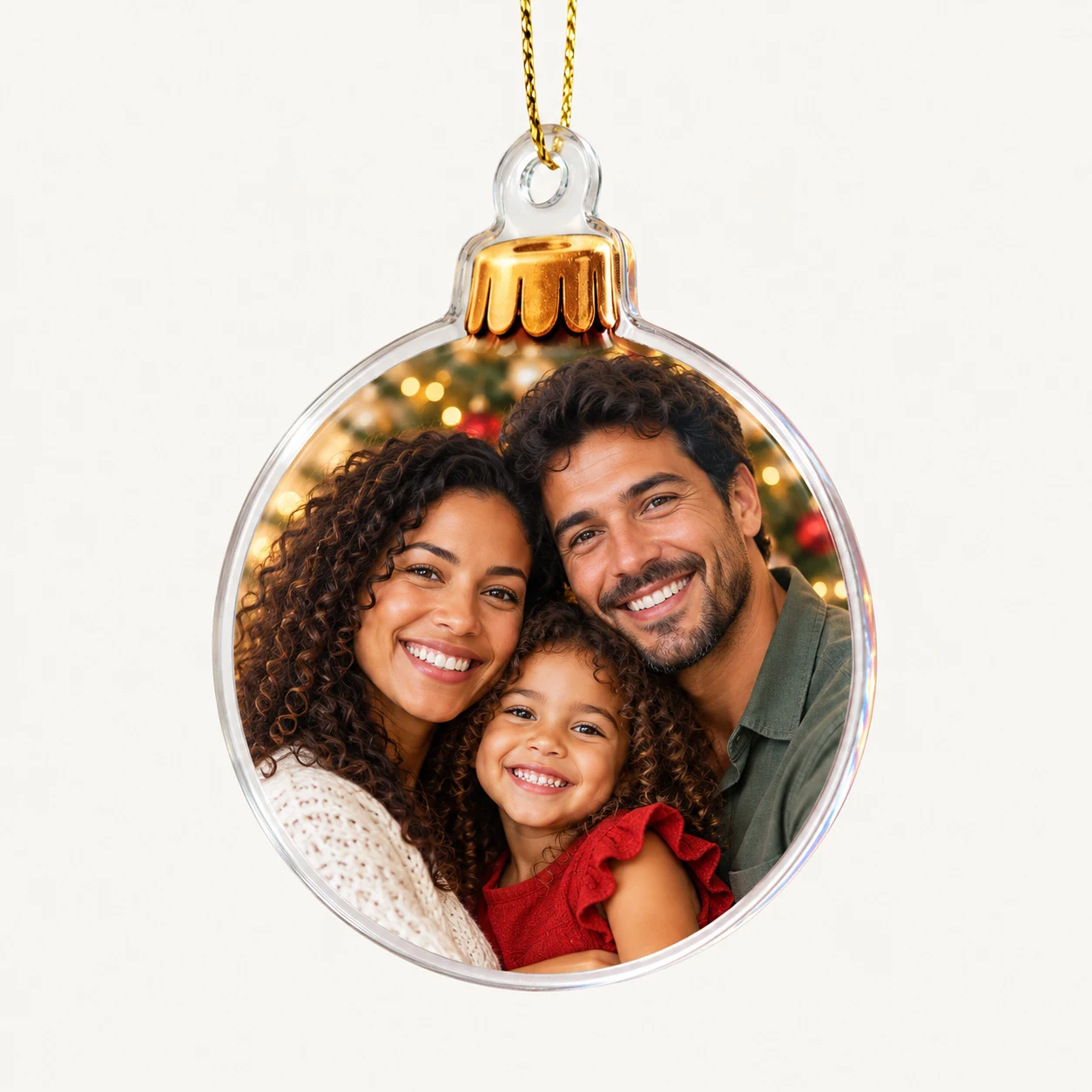 Enfeite de Natal redondo com foto da família